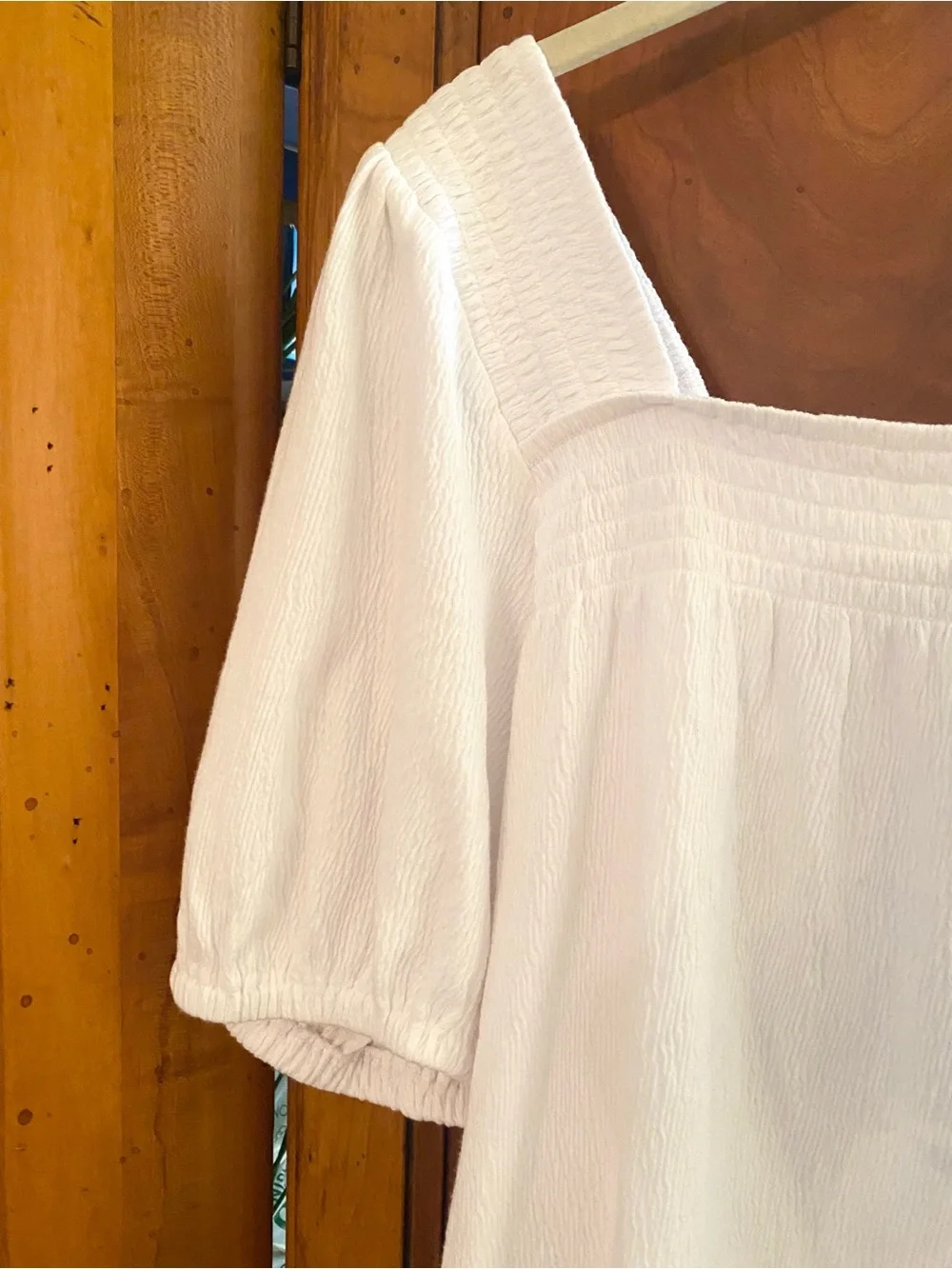 NWT LOFT Women's White Square Neck Puff Sleeve Top Size Large